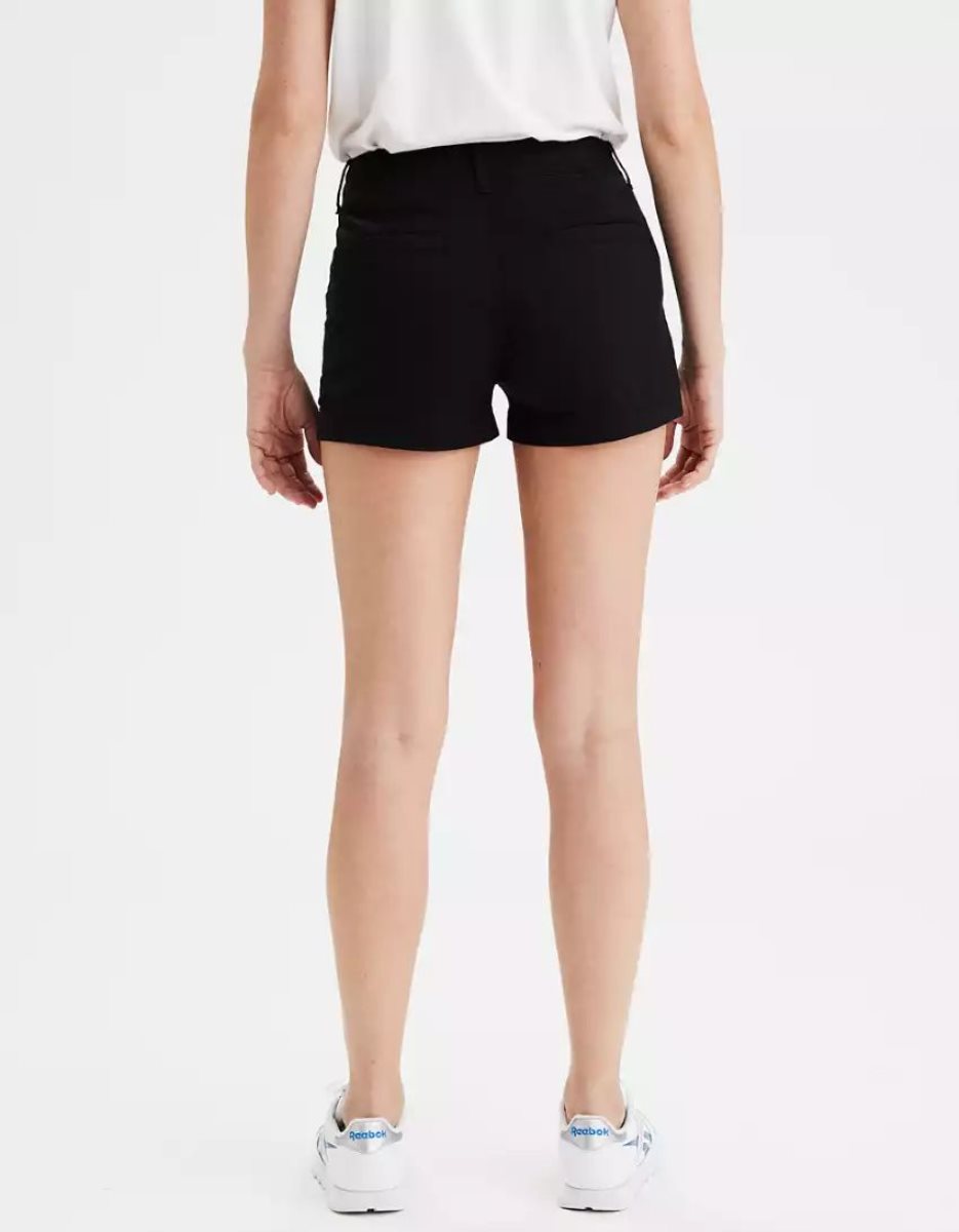 Shorts American Eagle AE High-Waisted Khaki Noir Femme | JWZ-36798097